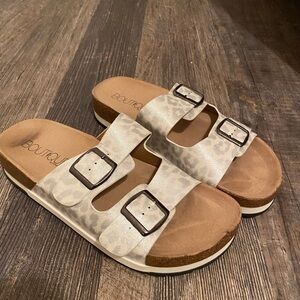 Boutique White Leopard Print Sandals